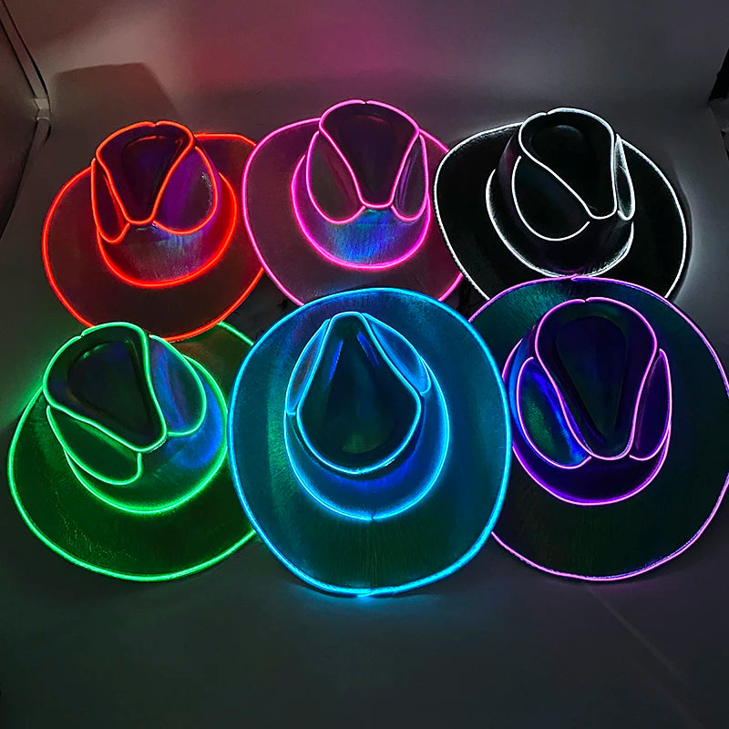 Wireless Disco Luminous LED Cowboy Cowgirl Hat Glowing Light Cap Party Supplies