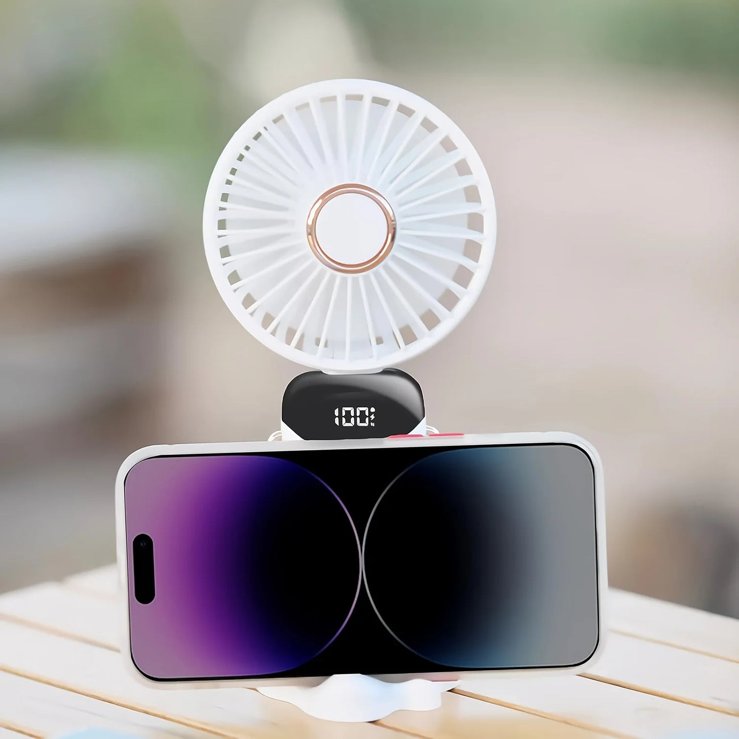 Mini Portable Handheld Fan LED Display USB Rechargeable with Phone Stand