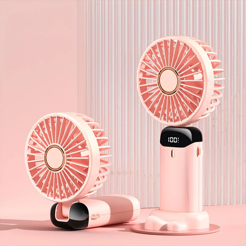 Mini Portable Handheld Fan LED Display USB Rechargeable with Phone Stand
