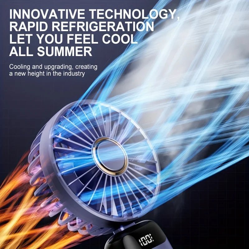 Mini Portable Handheld Fan LED Display USB Rechargeable with Phone Stand