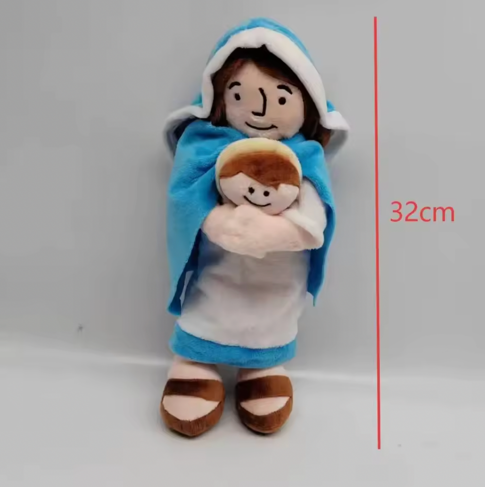 Jesus & Virgin Mary Plush Doll Set 32cm (Blue & Red Robes) Inspirational Religious Gift for Kids, Families & Home Decor