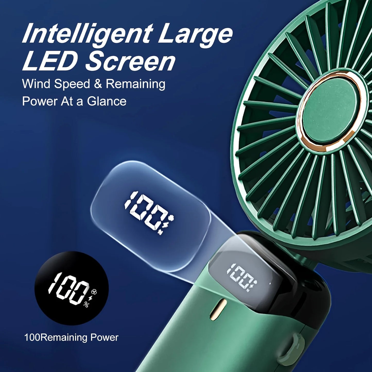 Mini Portable Handheld Fan LED Display USB Rechargeable with Phone Stand