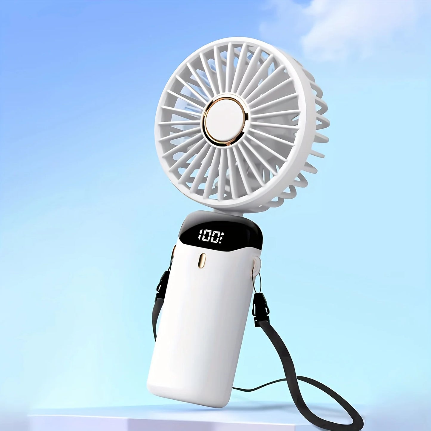 Mini Portable Handheld Fan LED Display USB Rechargeable with Phone Stand