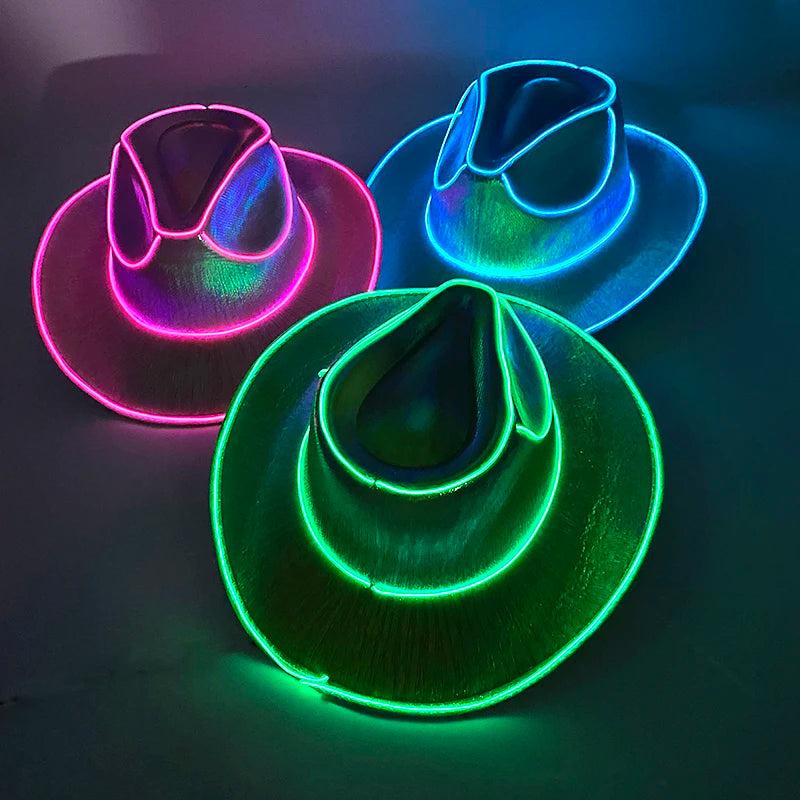 Wireless Disco Luminous LED Cowboy Cowgirl Hat Glowing Light Cap Party Supplies