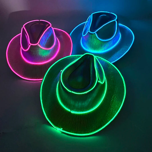 Wireless Disco Luminous LED Cowboy Cowgirl Hat Glowing Light Cap Party Supplies
