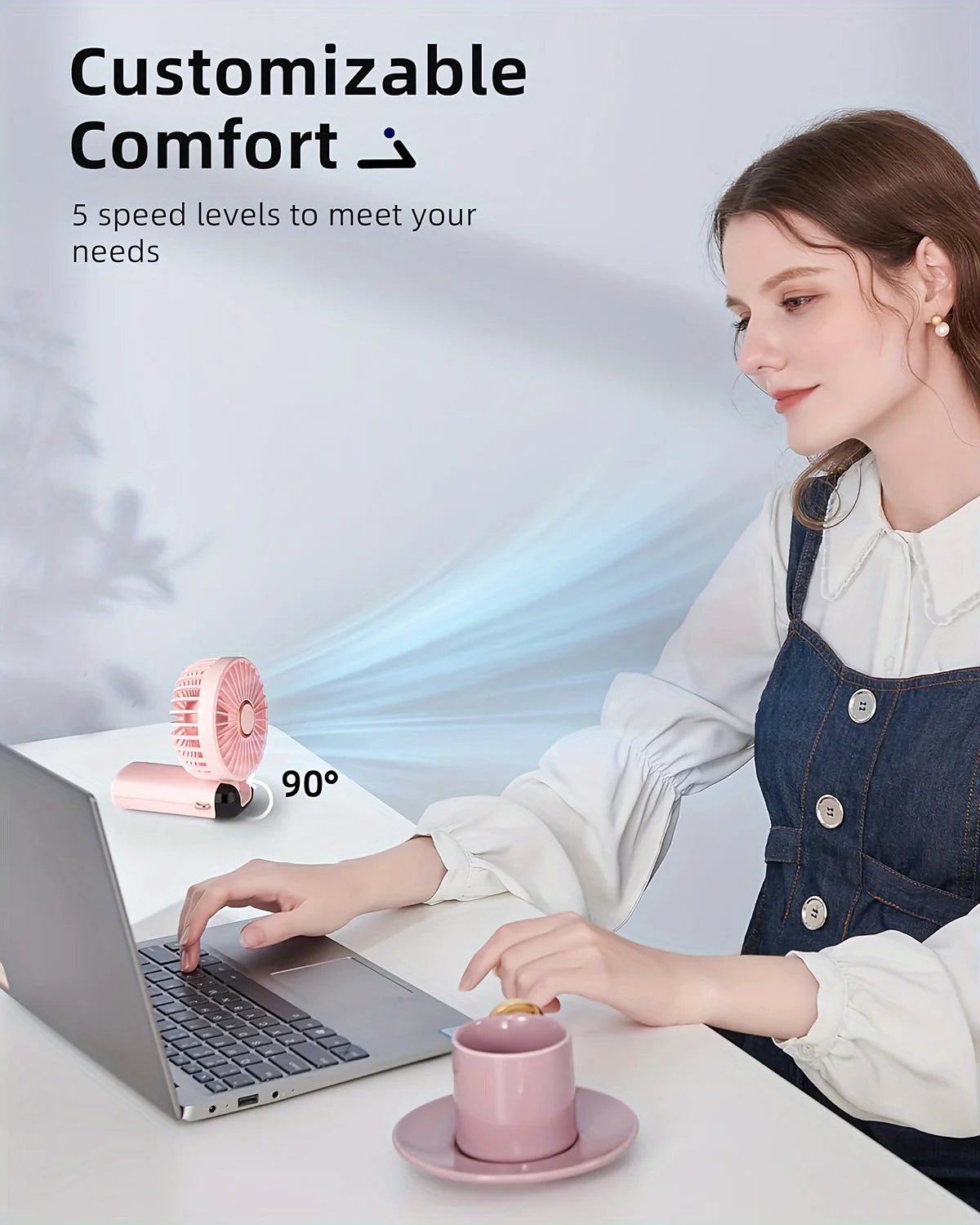 Mini Portable Handheld Fan LED Display USB Rechargeable with Phone Stand