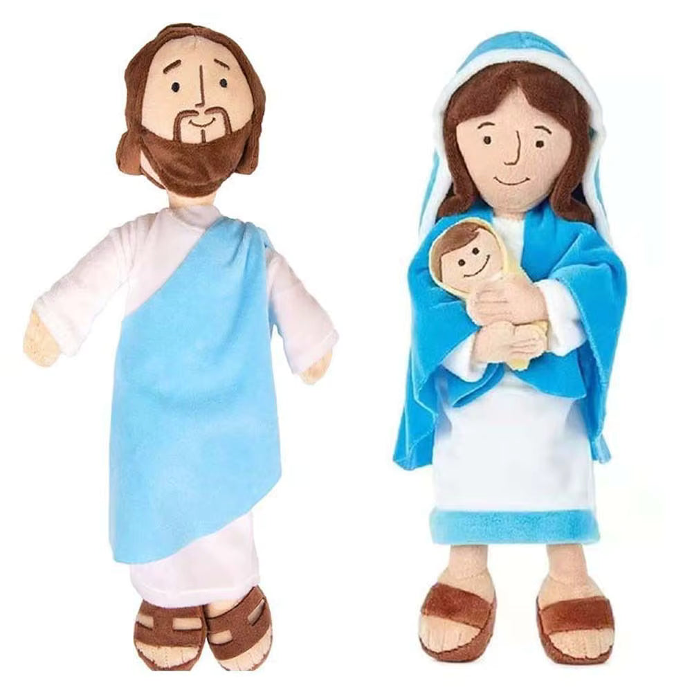 Jesus & Virgin Mary Plush Doll Set 32cm (Blue & Red Robes) Inspirational Religious Gift for Kids, Families & Home Decor
